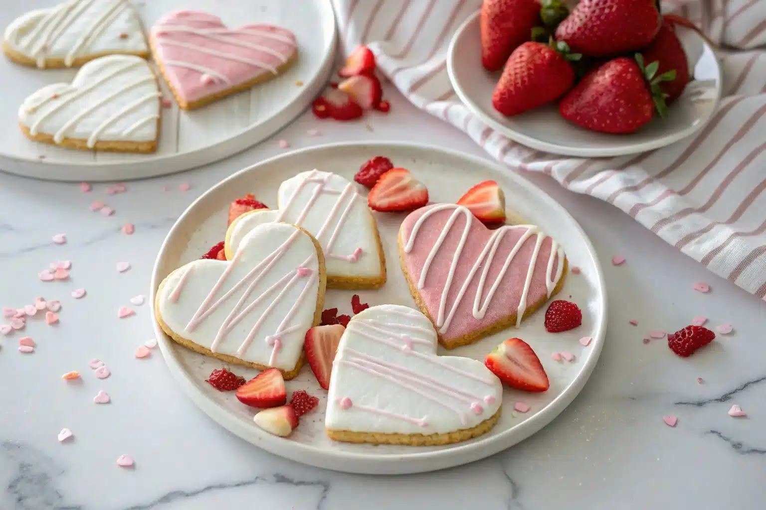 Delicious strawberry cut out cookies decorated for a festive occasion