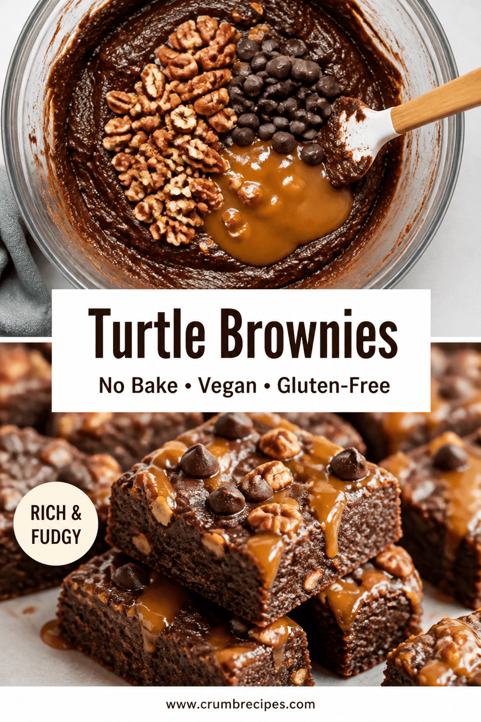 No Bake Turtle Brownies Vegan Gluten-Free