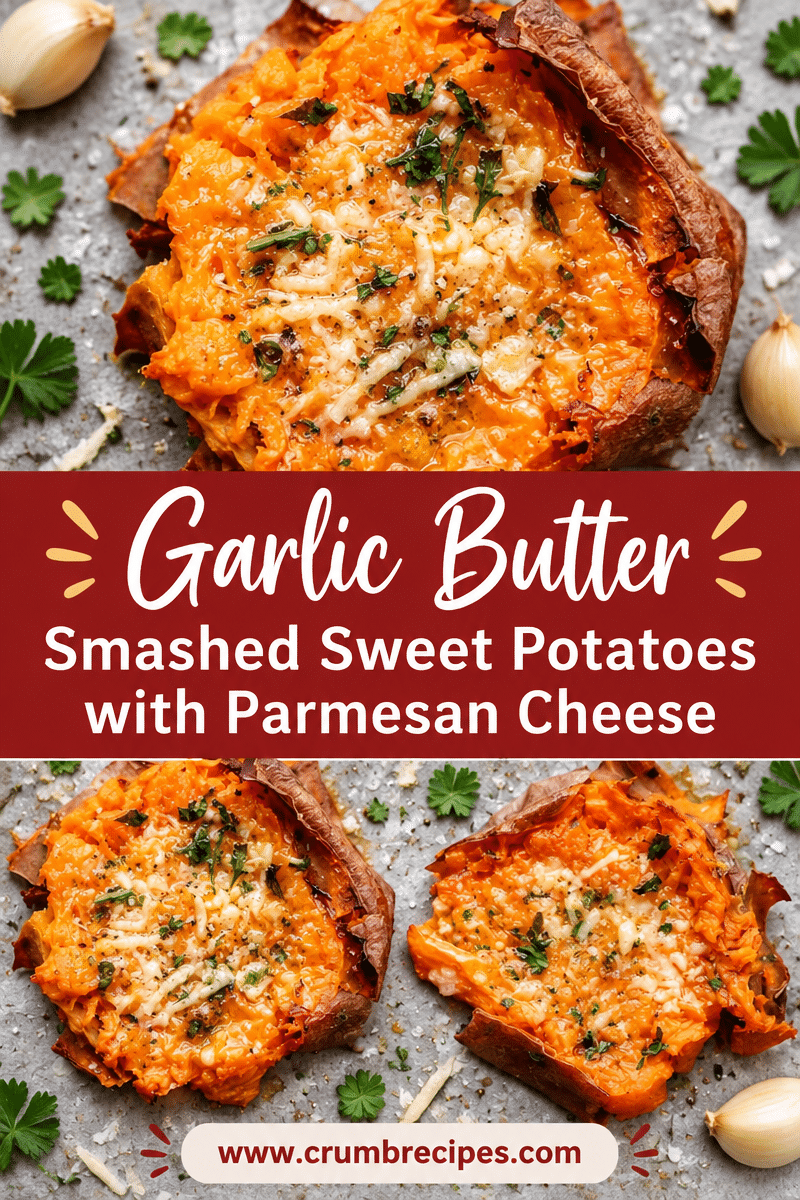 Garlic Butter Smashed Sweet Potatoes with Parmesan Cheese