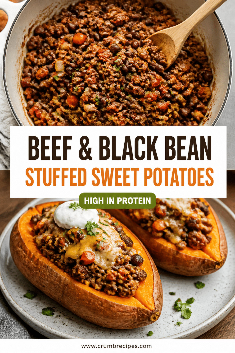 Black Bean & Ground Beef Stuffed Sweet Potatoes