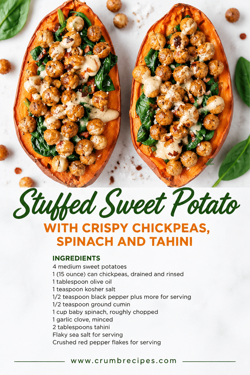 Stuffed Sweet Potato with Crispy Chickpeas, Spinach and Tahini Recipe | The Feedfeed