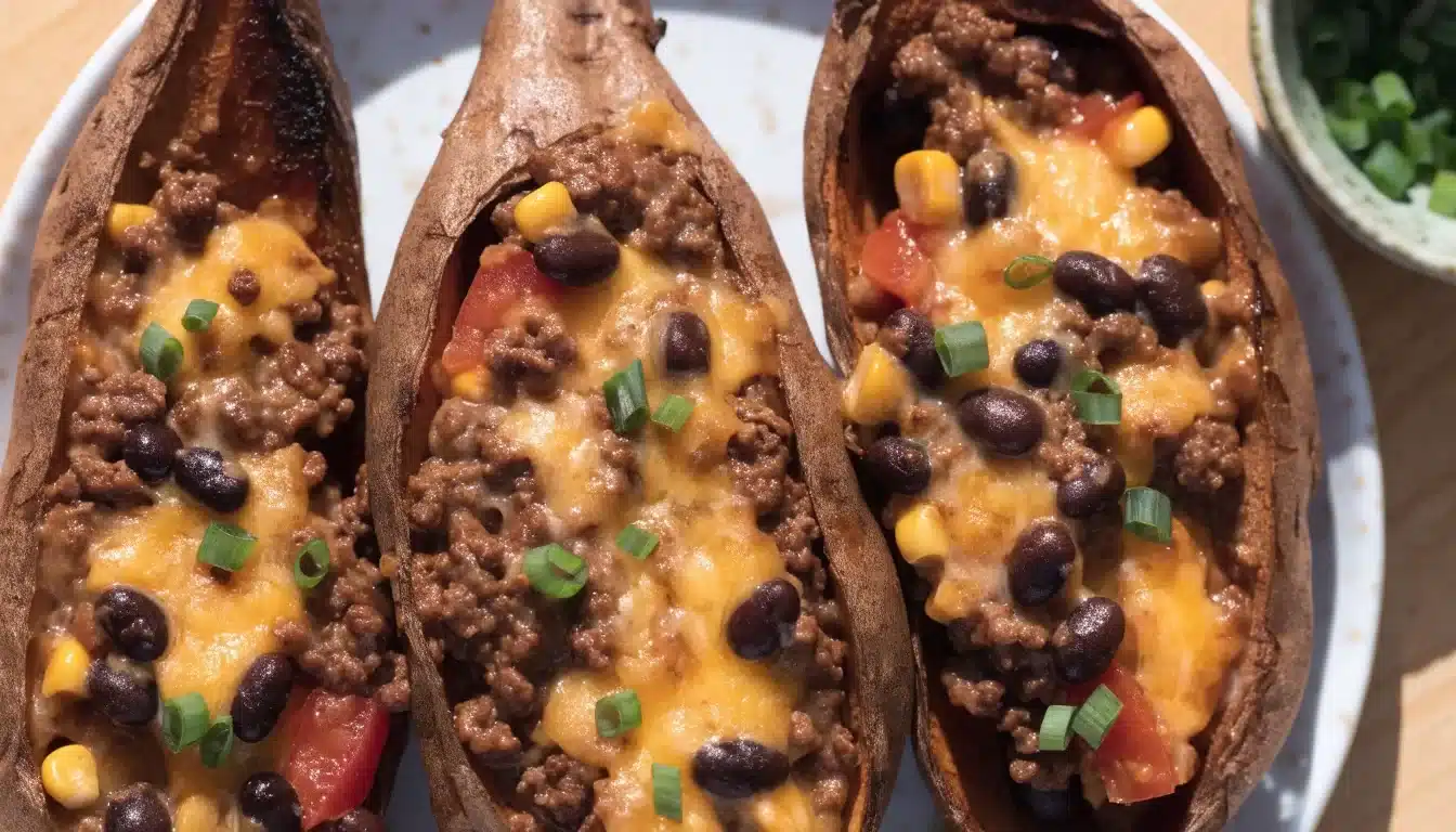Black Bean & Ground Beef Stuffed Sweet Potatoes