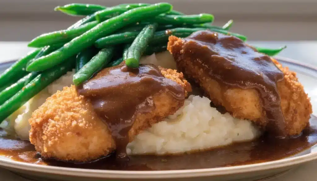 Deliciously crispy Country Fried Chicken served on a plate with sides.