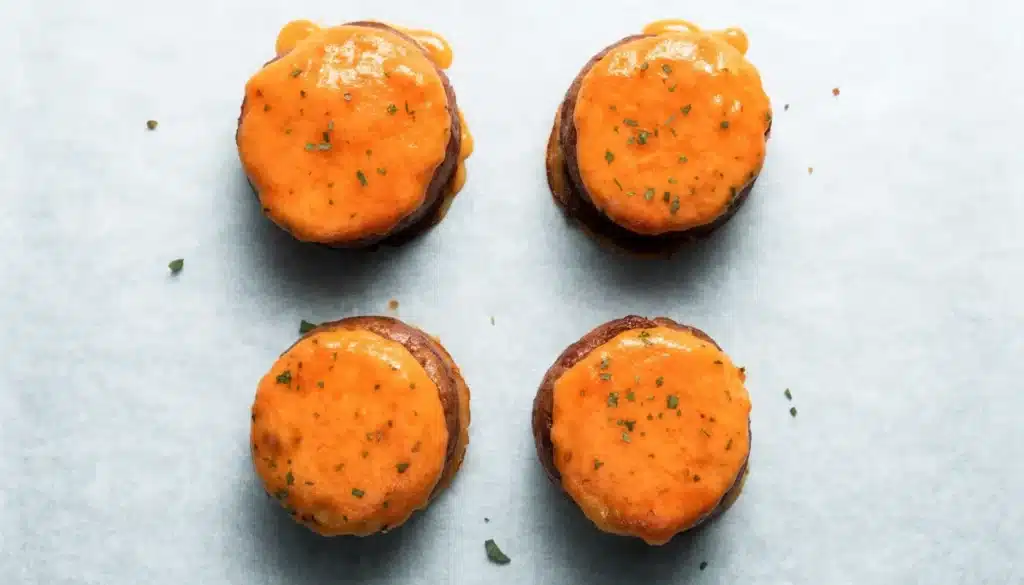 Garlic butter smashed sweet potatoes topped with Parmesan cheese