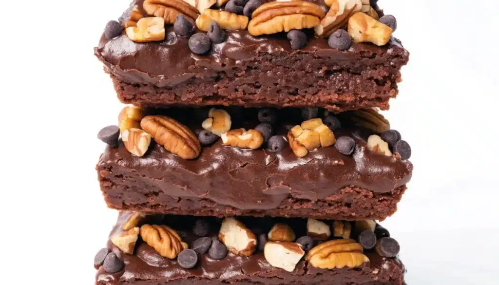 Vegan gluten-free no bake turtle brownies topped with caramel and nuts