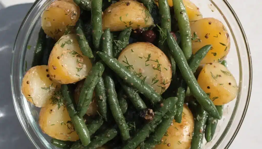 Delicious Potato and Green Bean Salad with capers, olives, and fresh dill